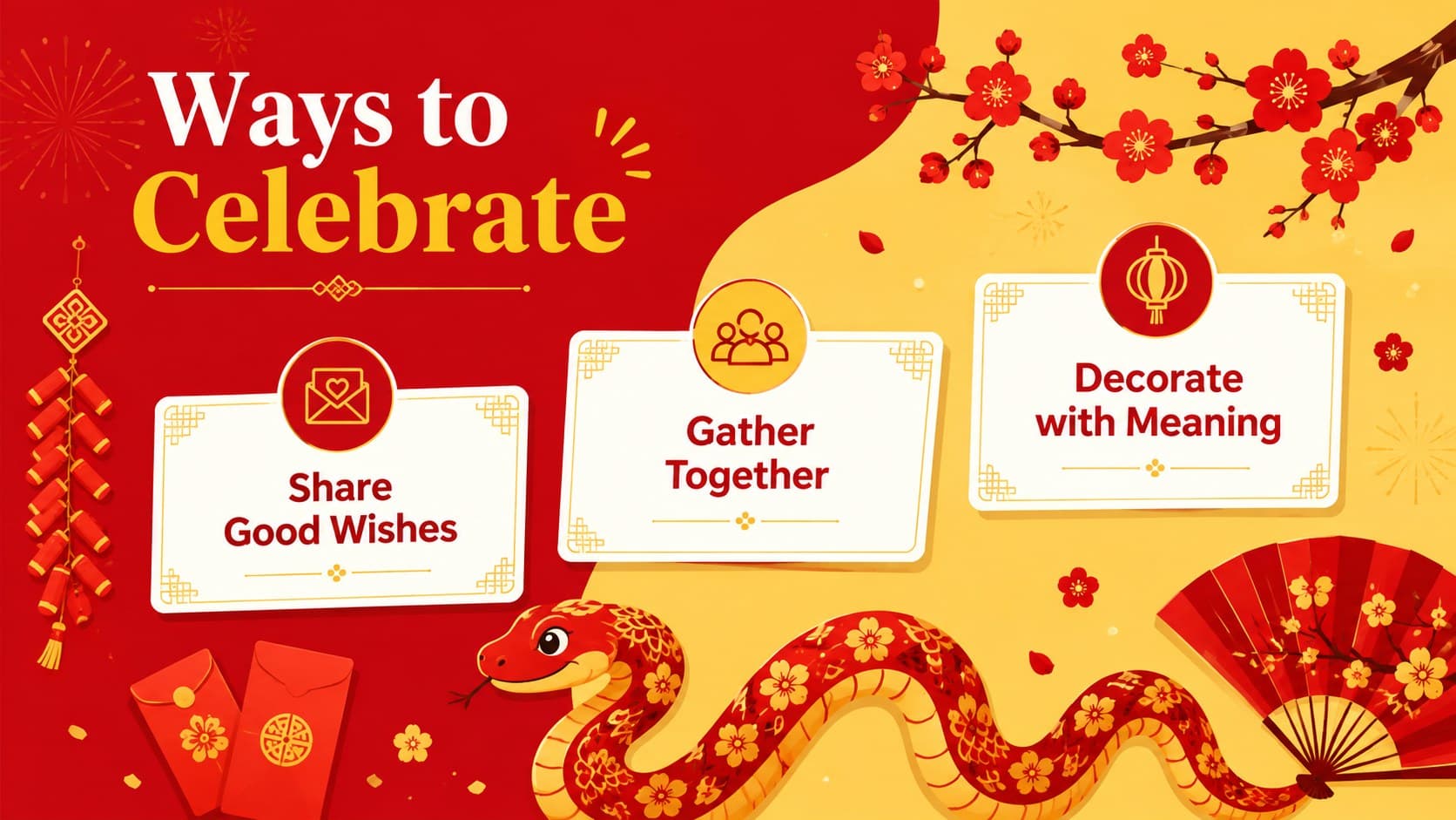 Lunar New Year classroom poster presenting three ways to celebrate the 2037 Snake zodiac year.
