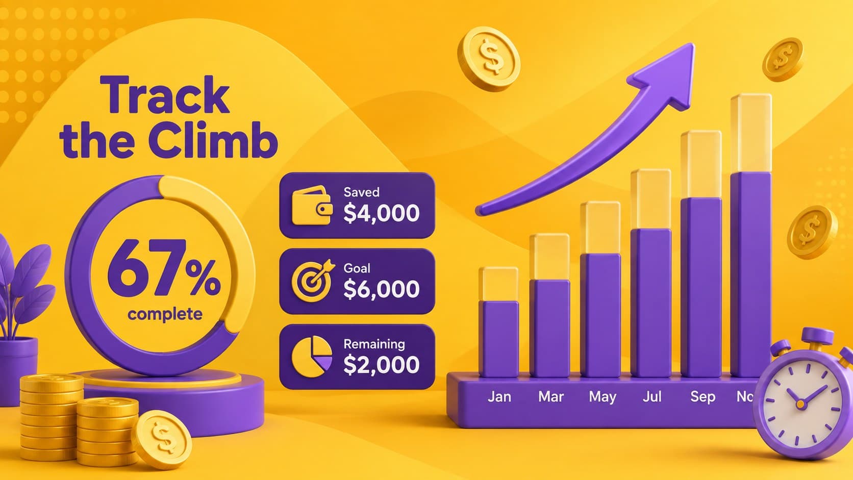 Personal savings progress tracker with monthly bars and a highlighted target line.