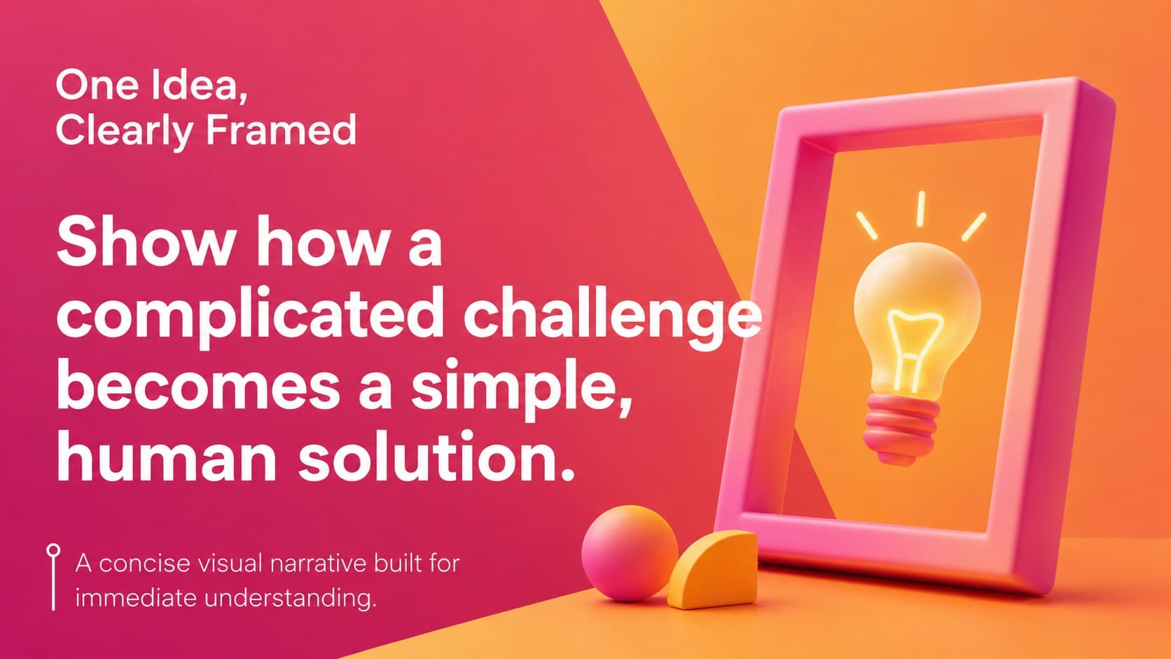 Core concept page in a 3D video pitch presentation featuring a concise creative proposition.