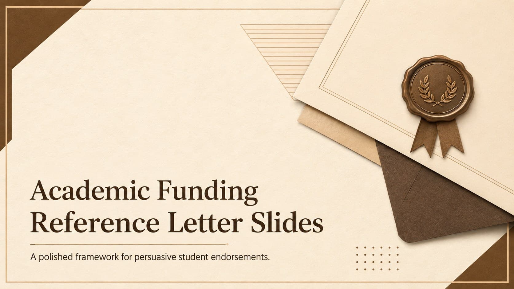 Cover for Academic Funding Reference Letter Slides in a minimalist beige and brown academic style.