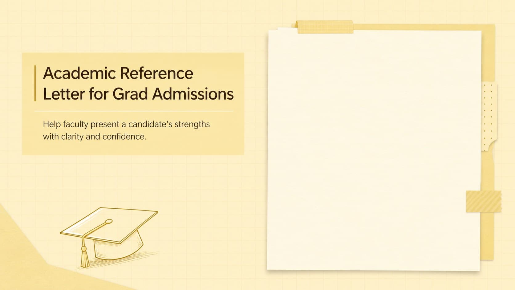 Pastel yellow cover for an academic reference letter for grad admissions with a clean university-inspired layout.