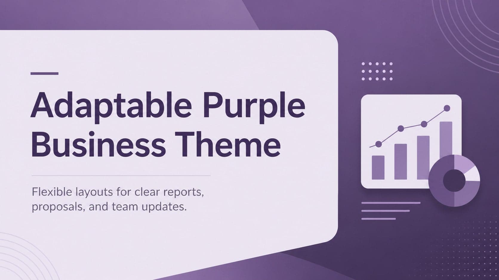 Cover slide for an adaptable purple business theme with a clean title treatment and restrained geometric accents.