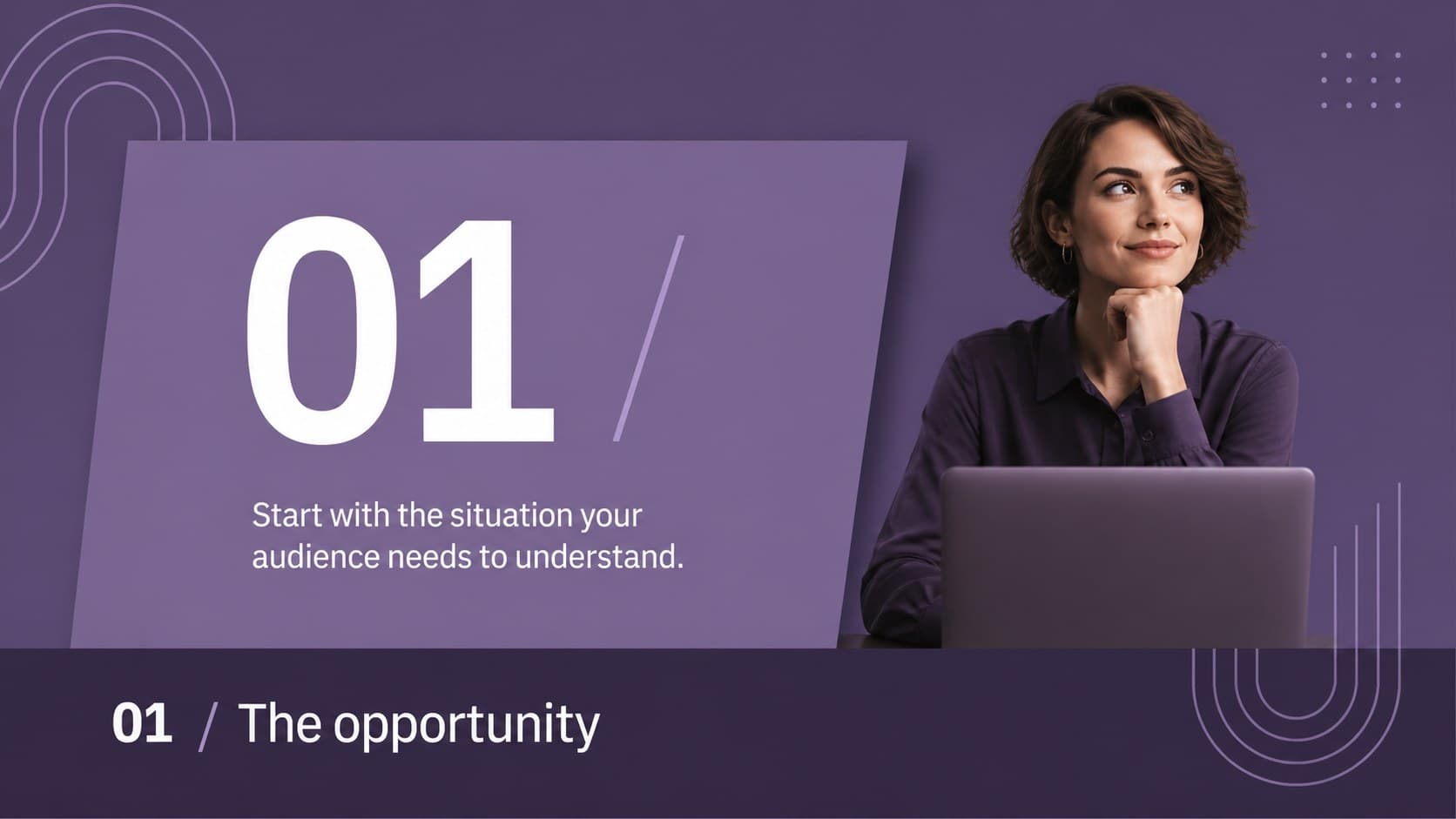 Section divider introducing a focused business update with purple typography.