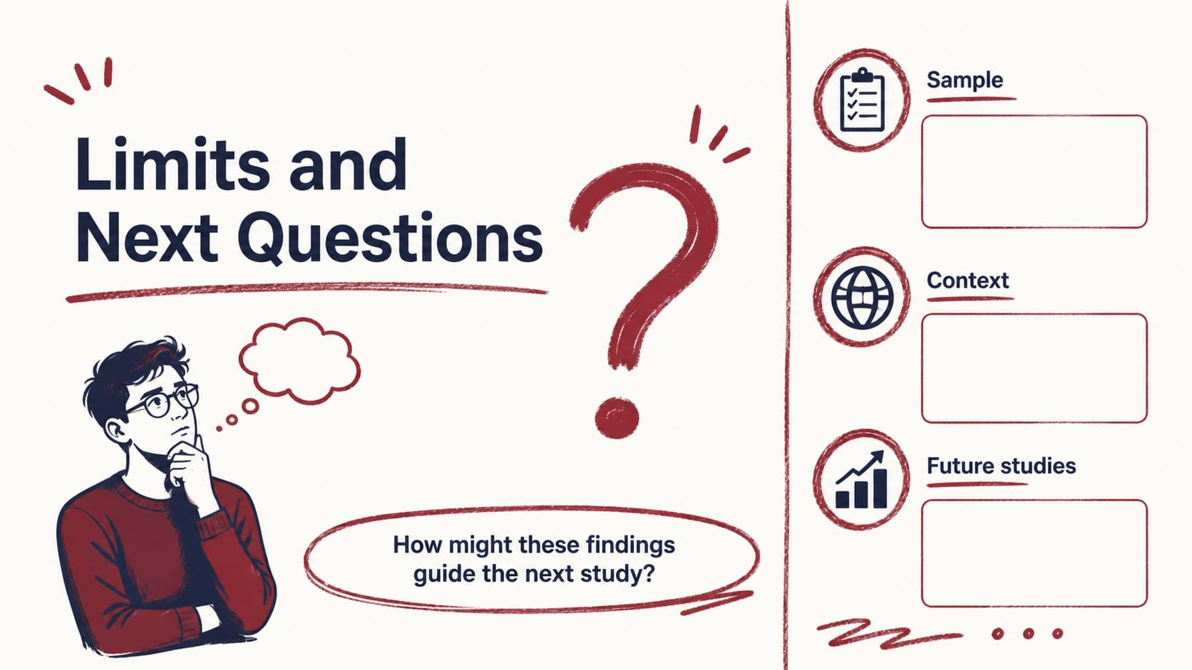 Limitations and discussion slide inviting questions about adult ADHD research methodology and interpretation.