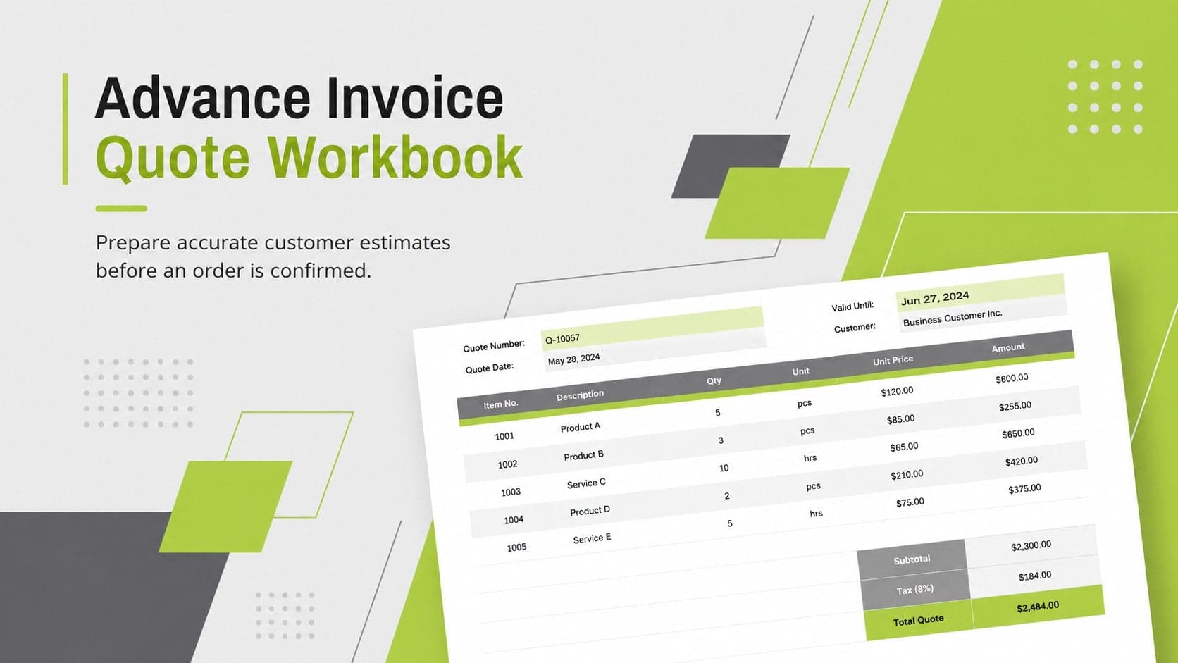 Advance Invoice Quote Workbook preview