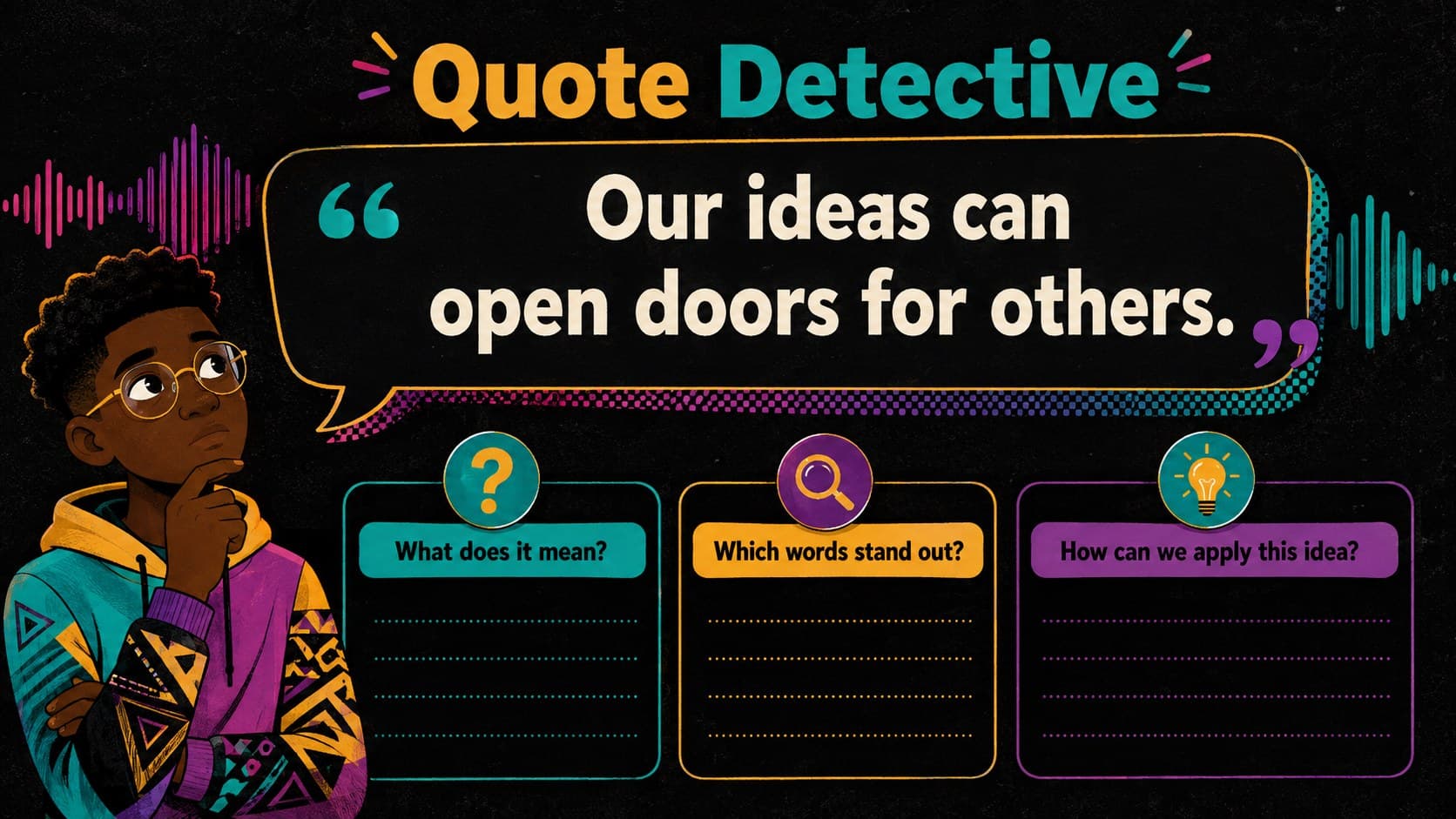 Elementary Black History quote analysis activity with evidence and interpretation prompts.