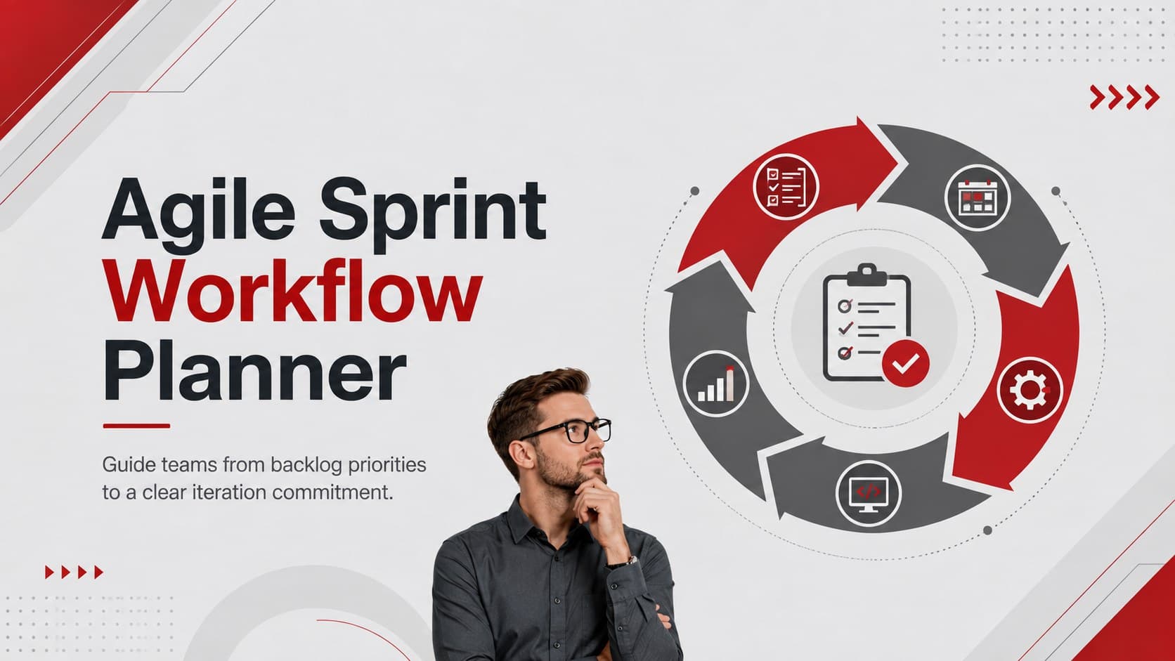 Cover of the Agile Sprint Workflow Planner with modern grey and red project planning graphics.