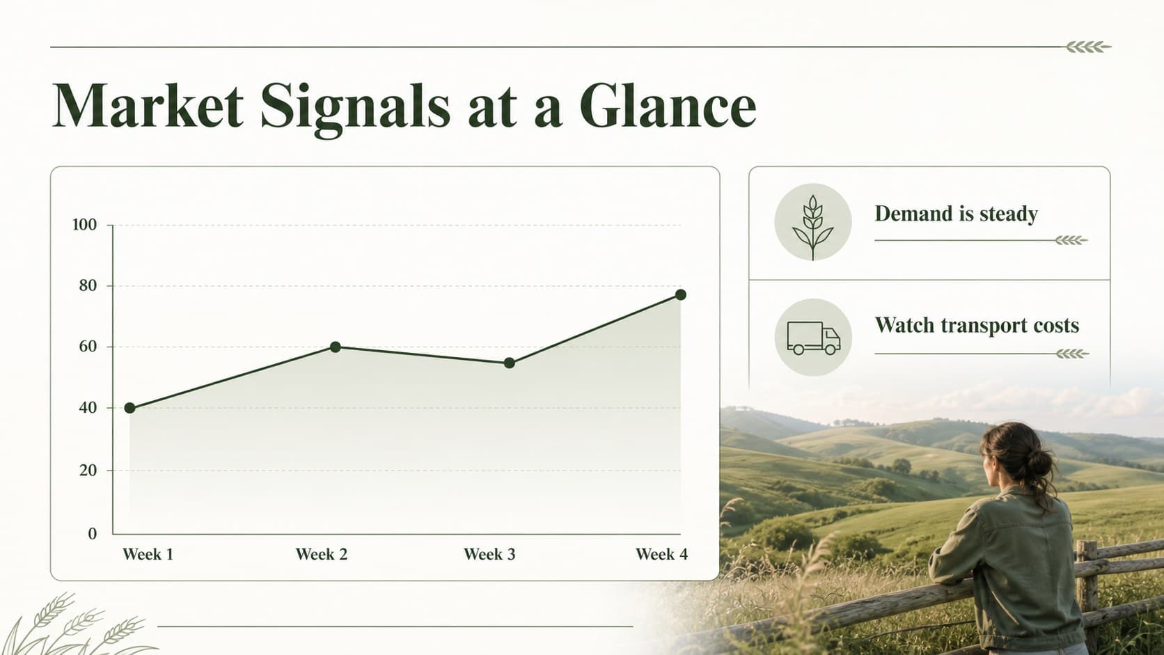Seasonal crop update presentation slide featuring a clean agriculture data chart.
