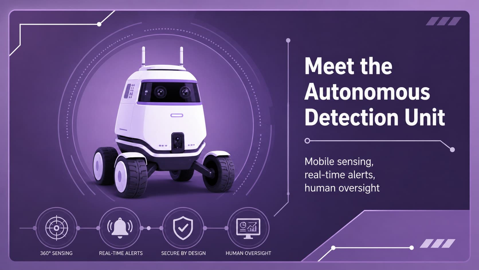 Product concept slide introducing an autonomous airport detection robot.