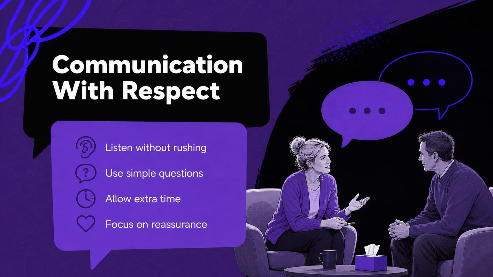 Communication strategies slide showing respectful ways to support conversations about memory changes.
