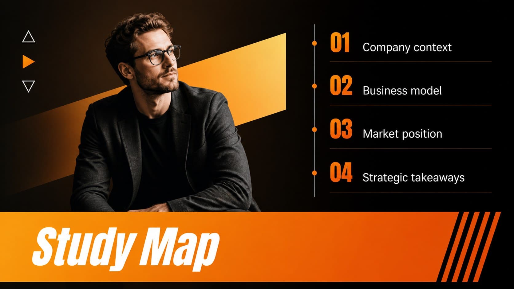 Agenda slide outlining the sections of an Amazon company analysis presentation.