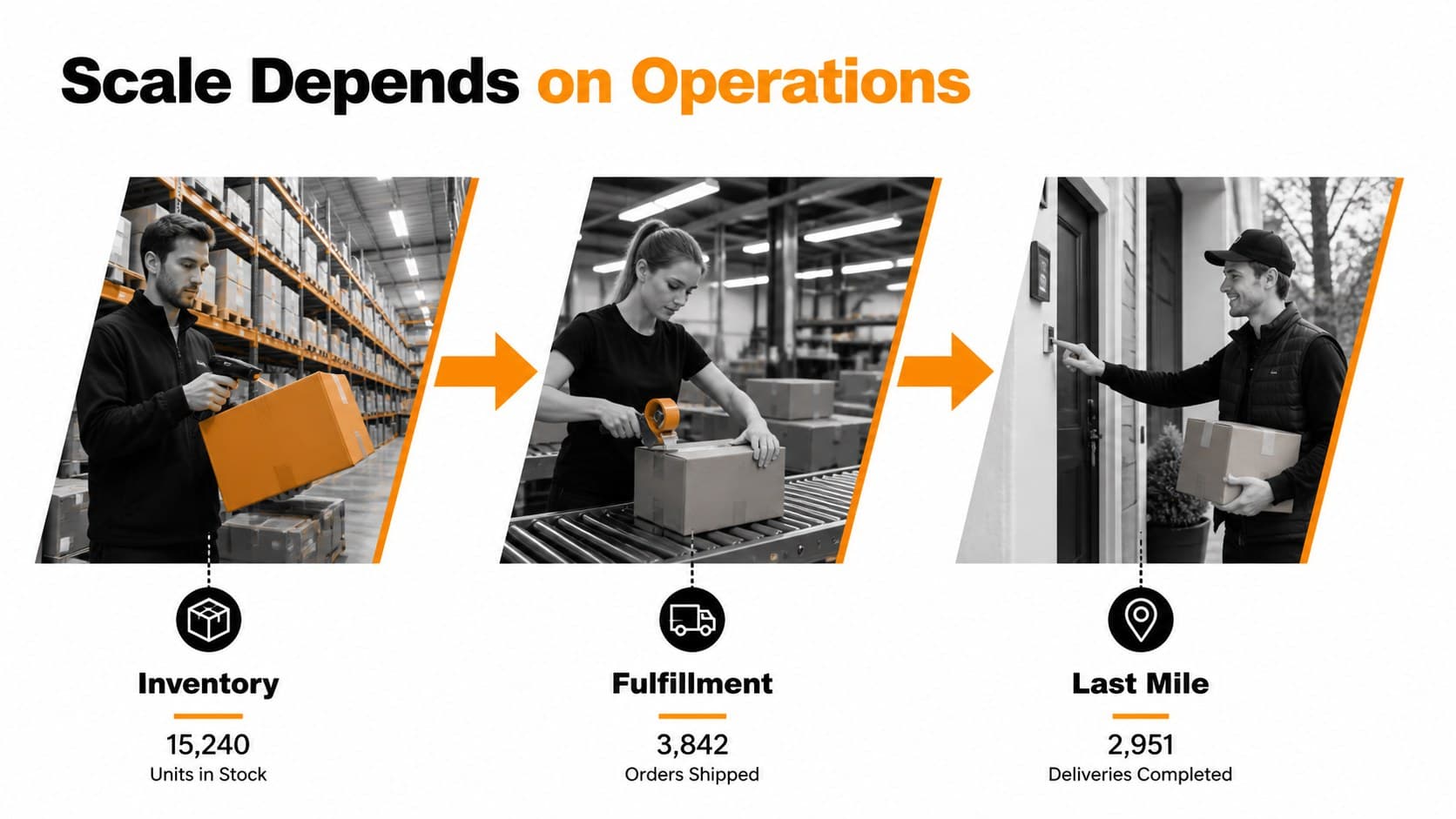 Operations slide presenting the fulfillment network behind an online marketplace.