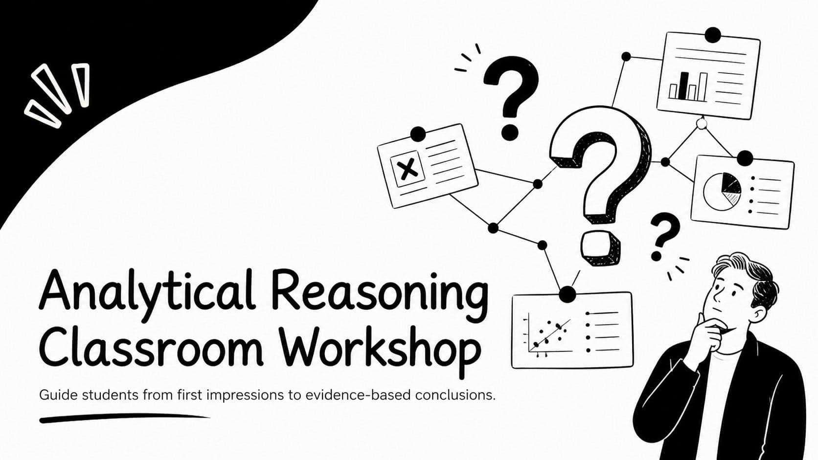 Cover of the Analytical Reasoning Classroom Workshop with modern black-and-white sketch illustrations.