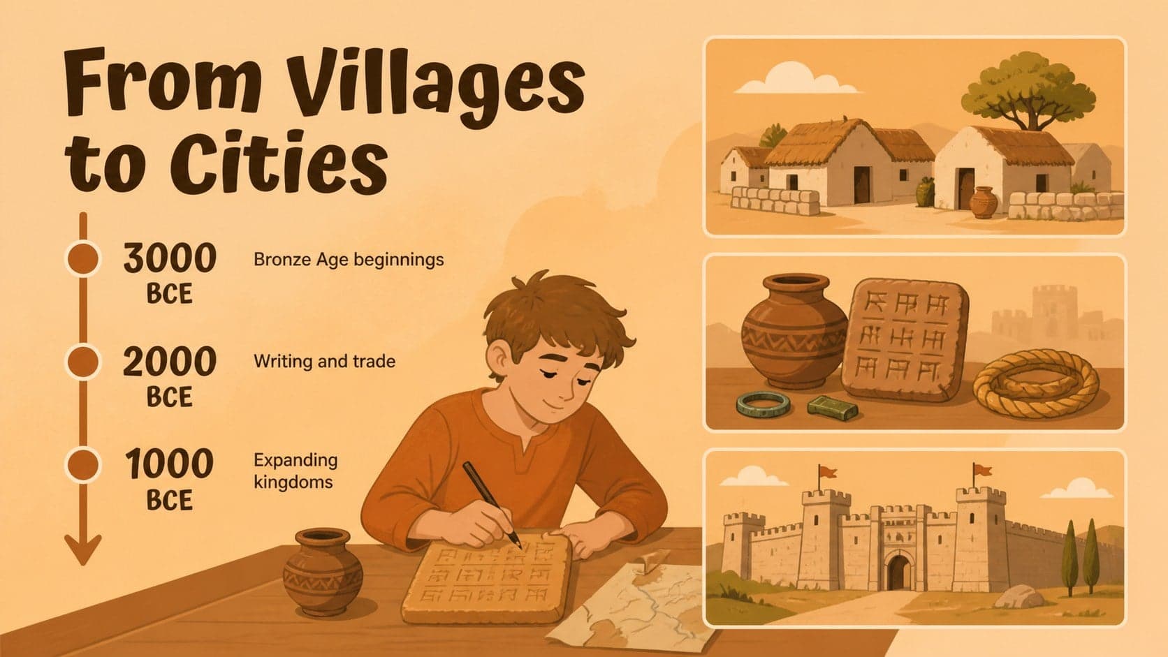 Early civilizations timeline slide showing major milestones in an ancient history lesson presentation.