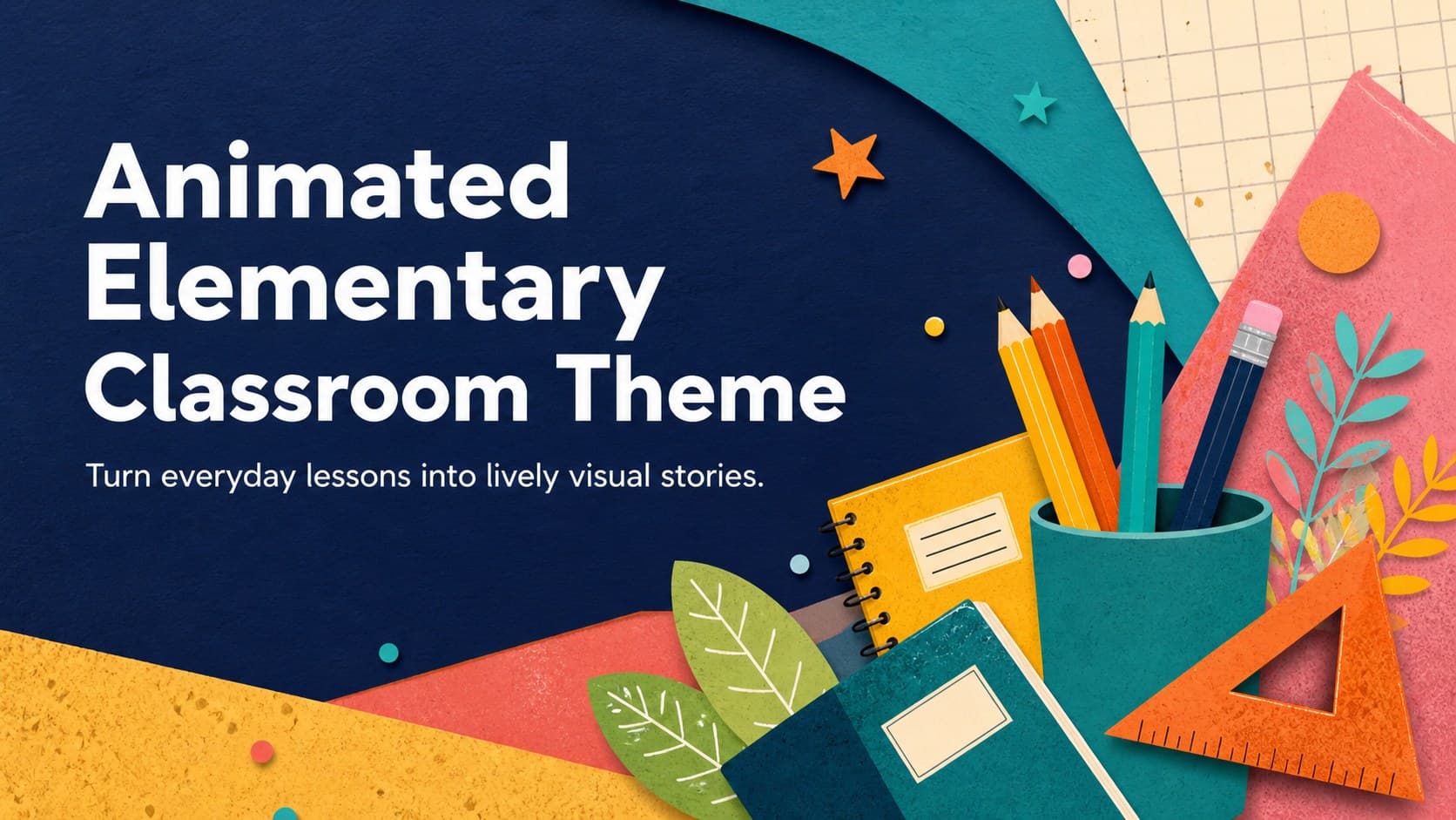 Cover of the Animated Elementary Classroom Theme with colorful school and nature illustrations.