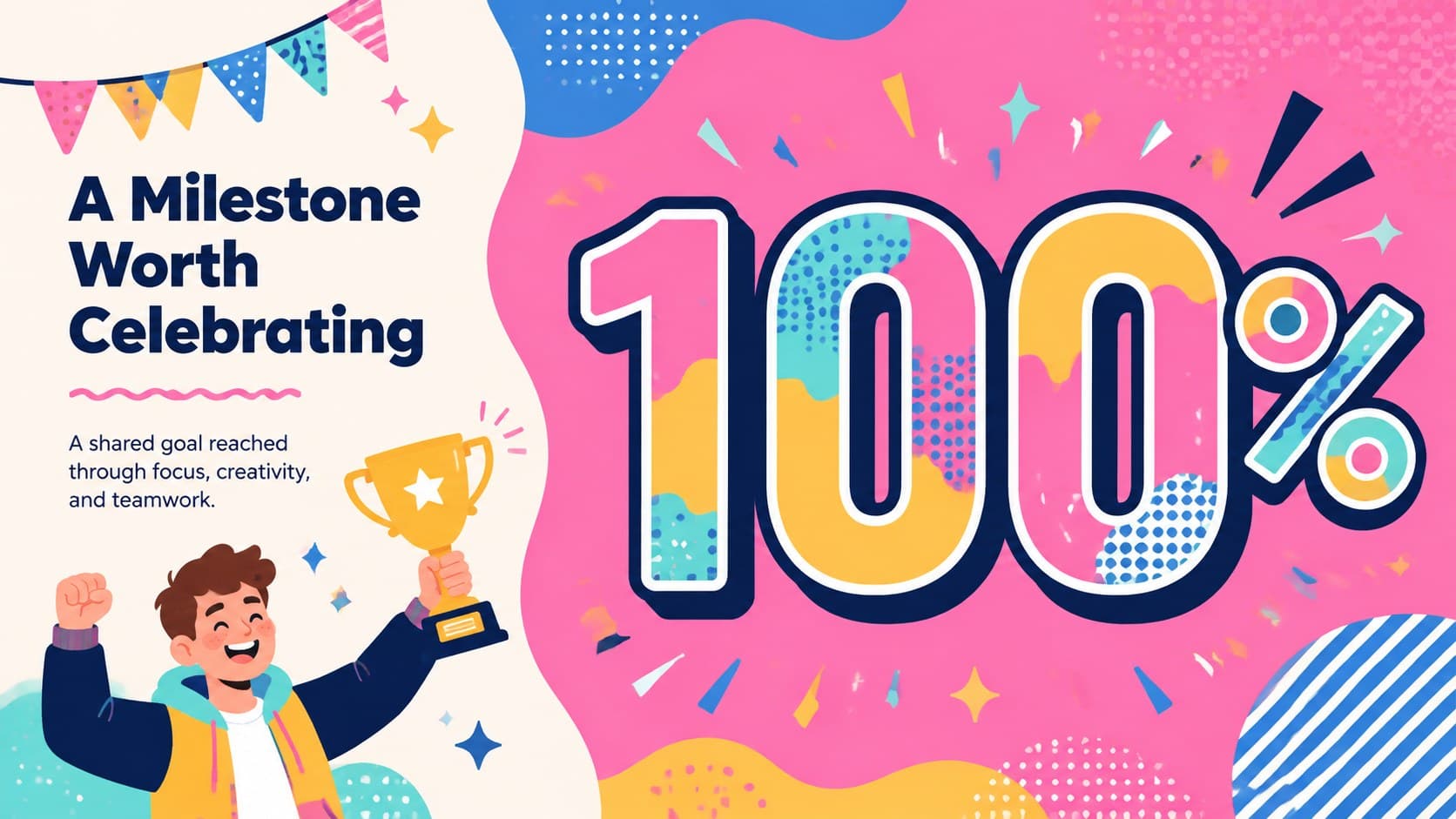 Bright milestone celebration slide for an animated employee appreciation deck with space for an achievement statement.