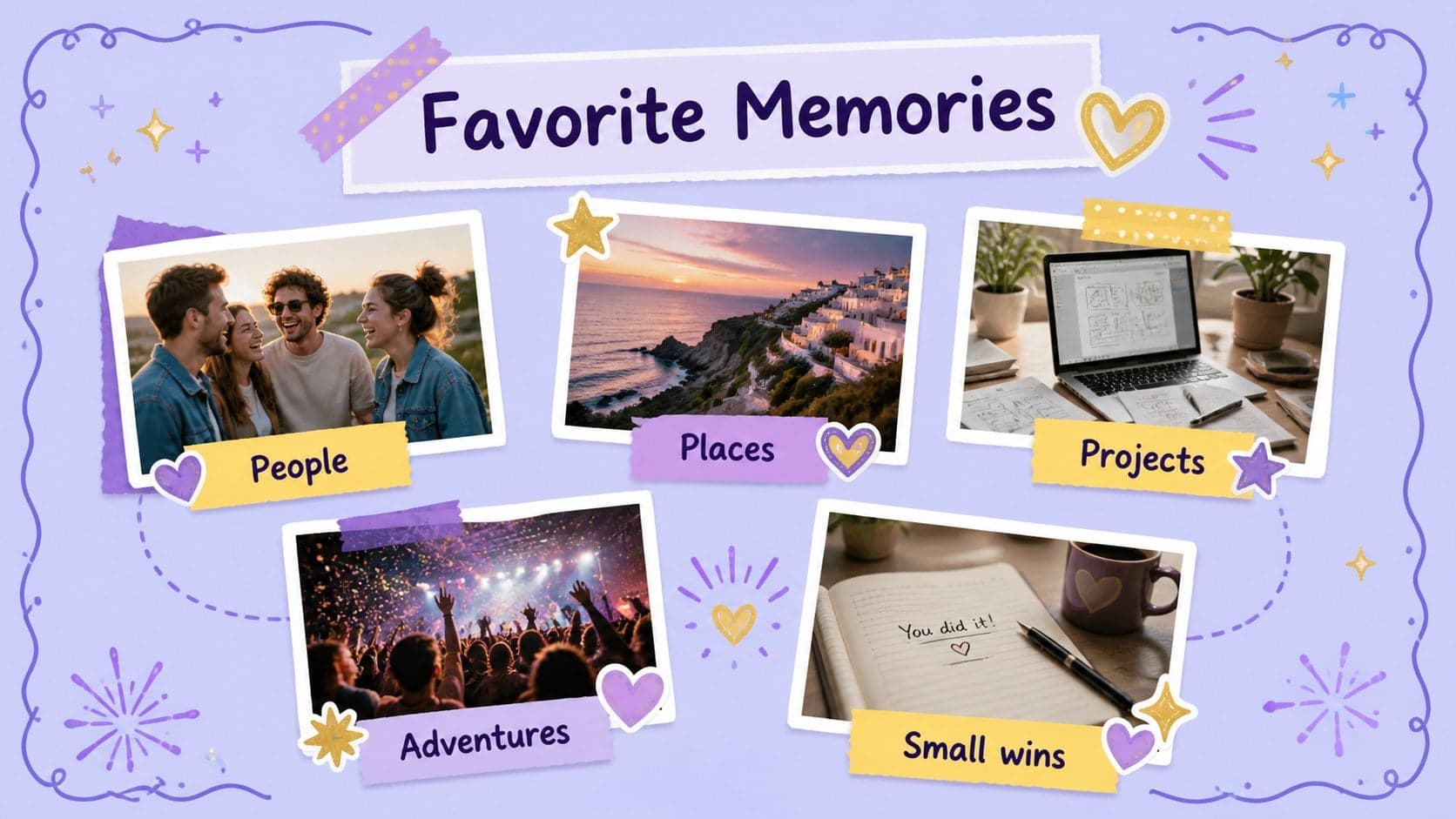 Photo collage layout for sharing favorite annual memories and highlights.