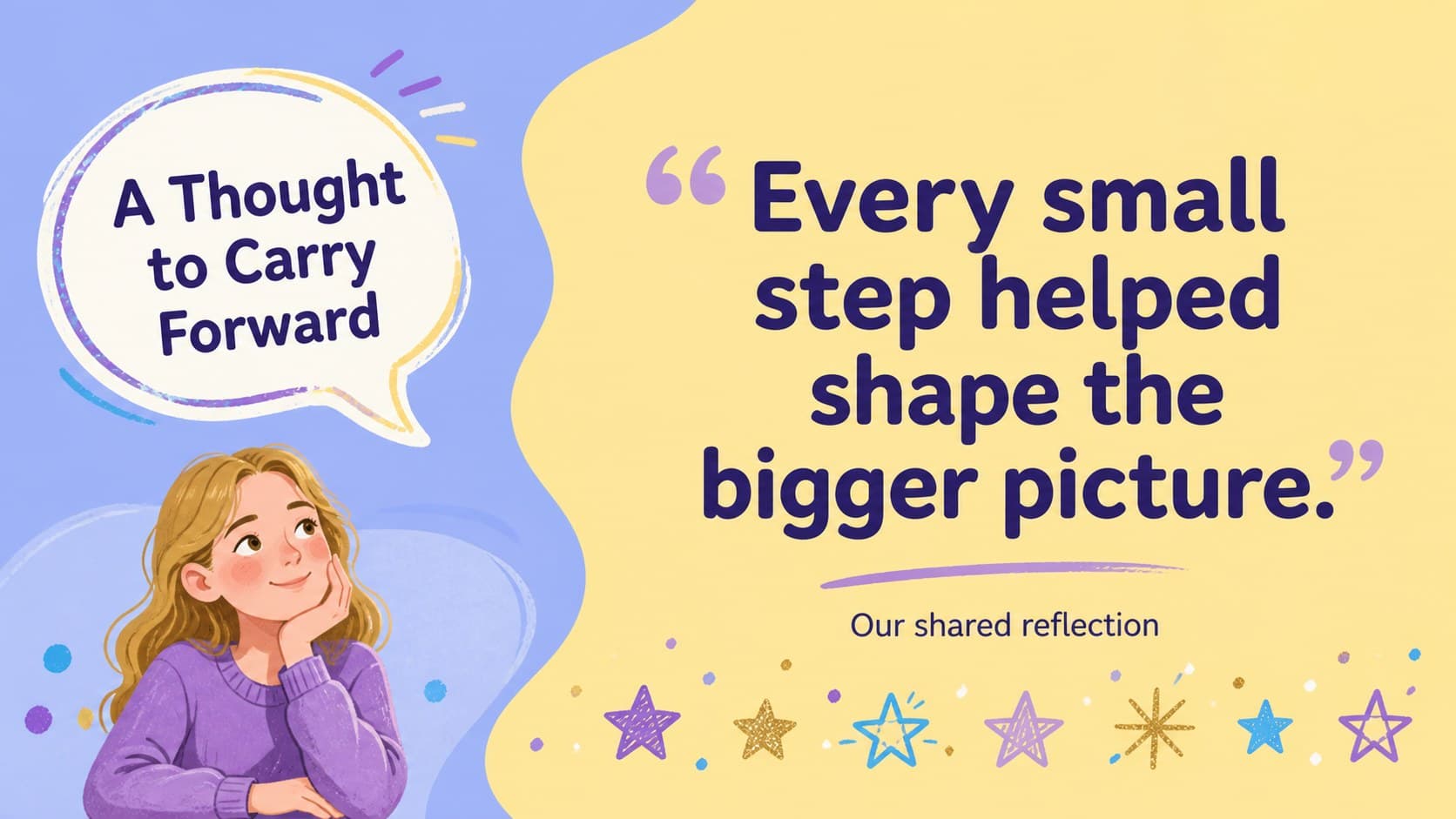 Quote and reflection slide featuring a cheerful illustrated year-end message.