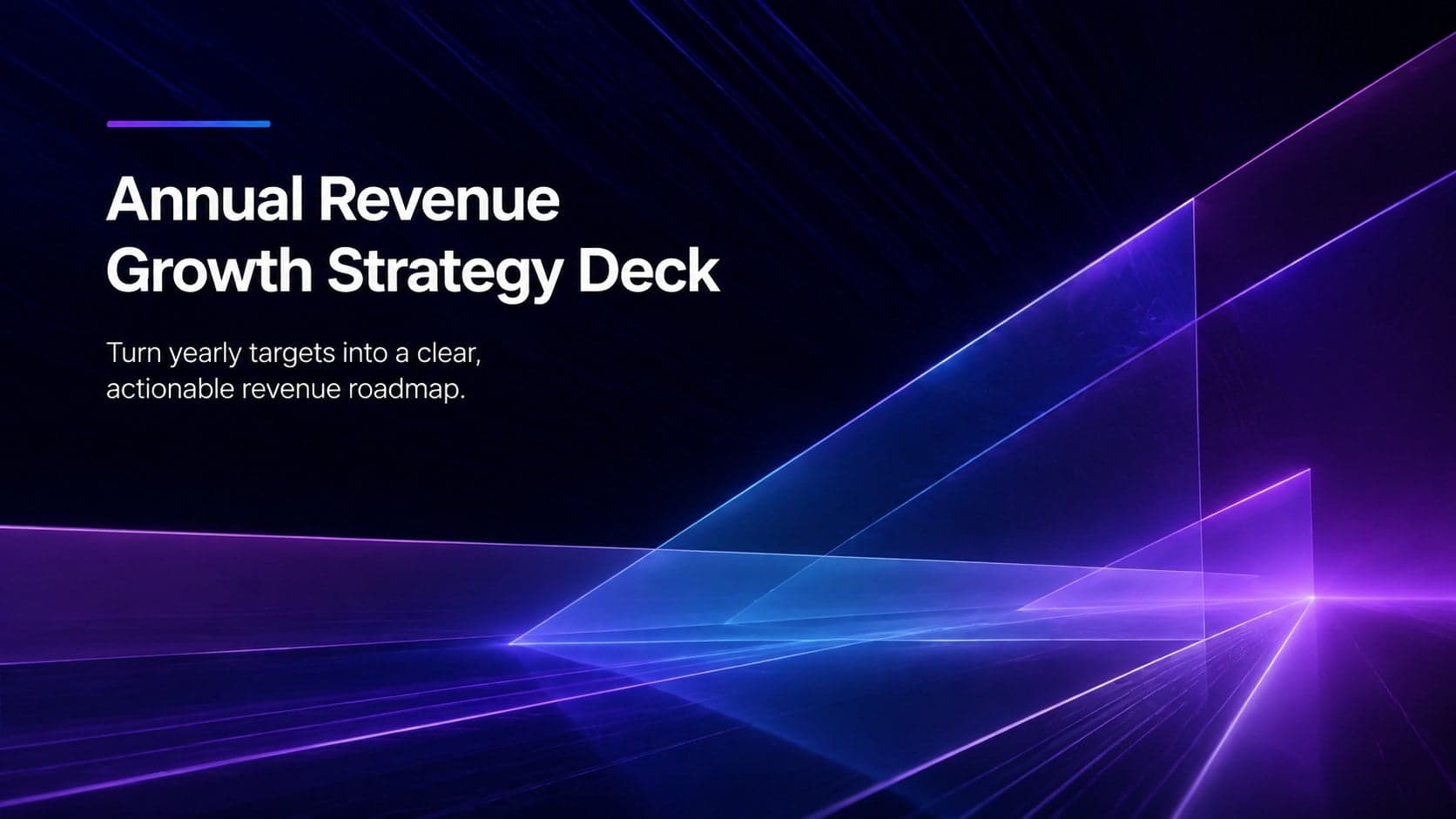 Cover of an annual revenue growth strategy deck with luminous blue and purple abstract graphics.
