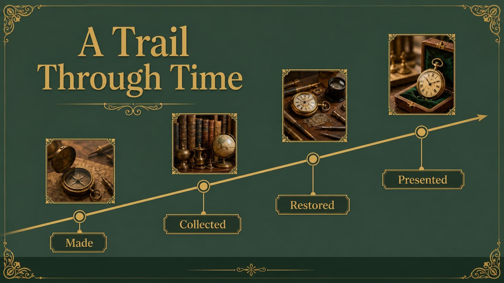 Museum collection marketing slide tracing an artifact from origin to present day.