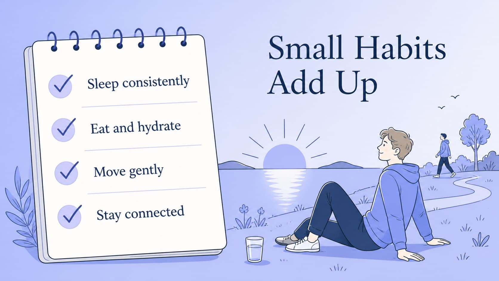 Mental wellness presentation slide presenting a checklist for supportive daily habits.