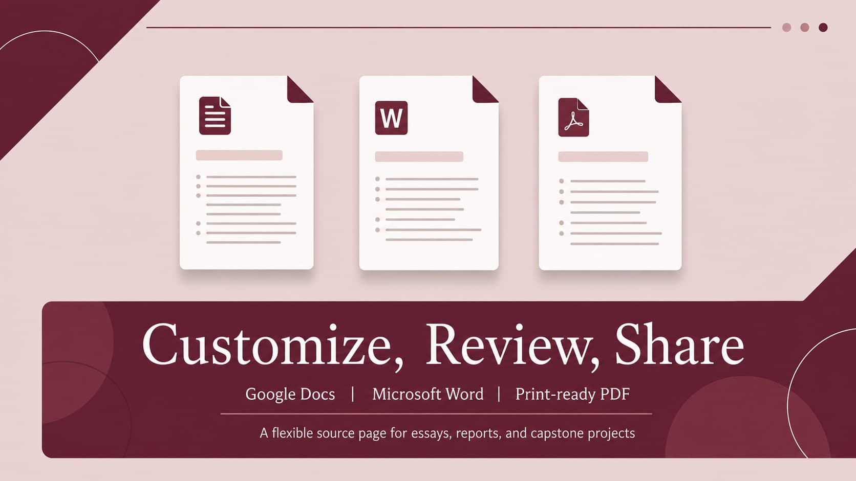 Closing slide showing customizable Google Docs and Word bibliography options in a refined red academic layout.