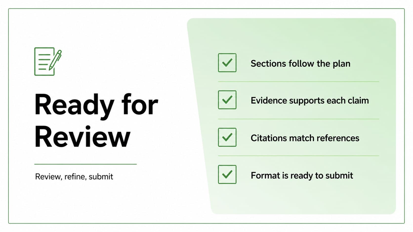 APA writing checklist slide showing final checks for structure, citations, references, and submission readiness.