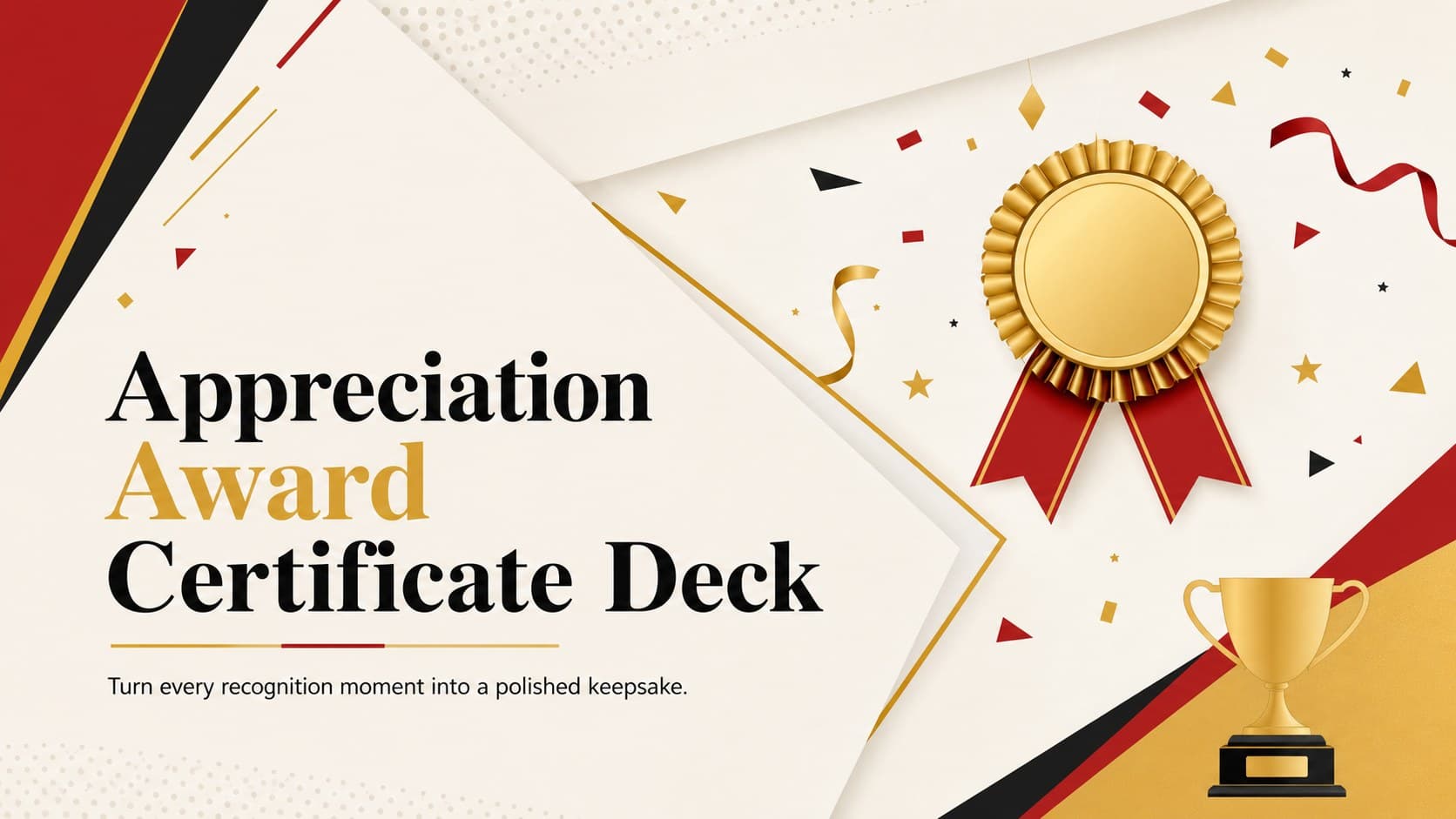 Cover of the Appreciation Award Certificate Deck with vibrant geometric decorations and an elegant certificate-inspired title.