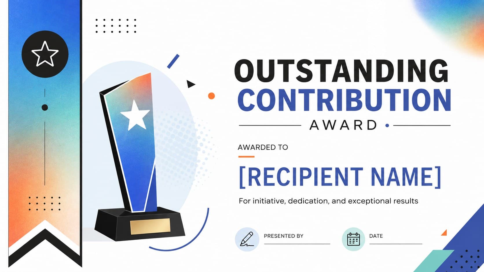 Colorful employee appreciation award slide recognizing an outstanding contribution.