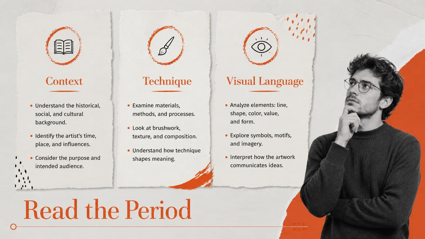 Art period overview slide for comparing context, technique, and visual language.