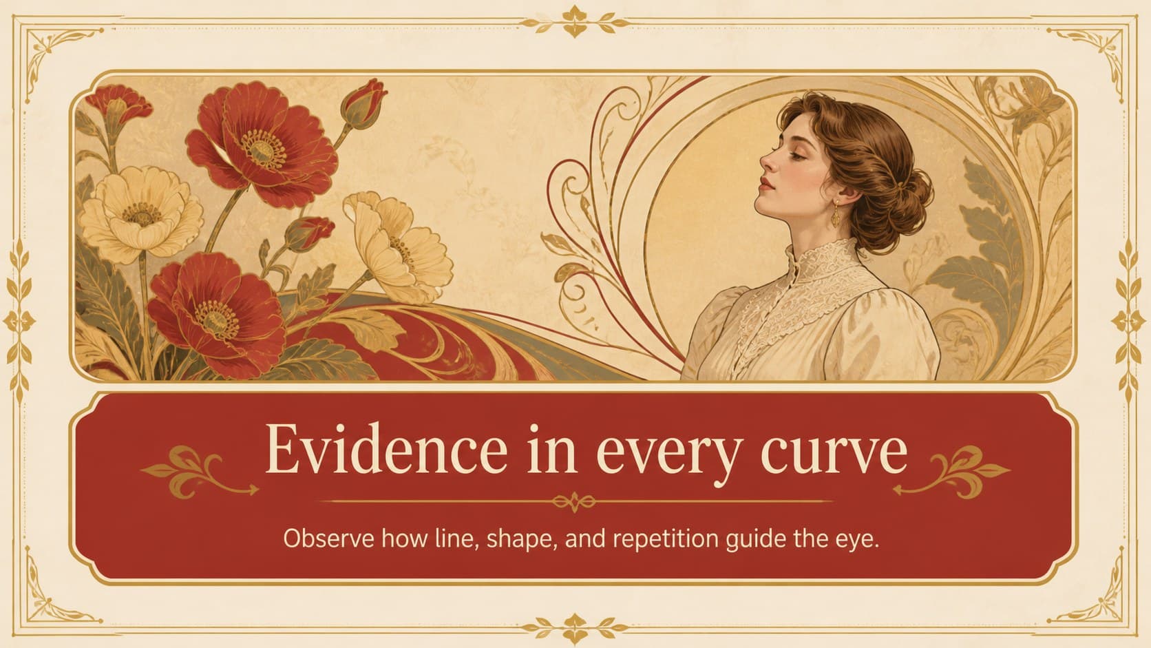 Image-led slide presenting botanical art history evidence with an ornate floral frame.
