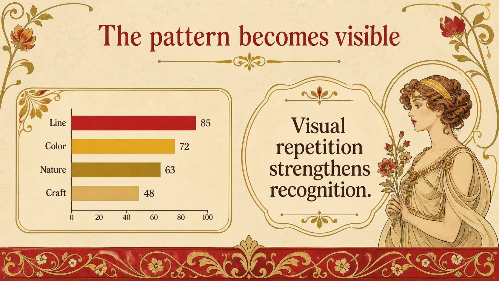 Data slide displaying a simple botanical-themed bar chart for a cultural research presentation.