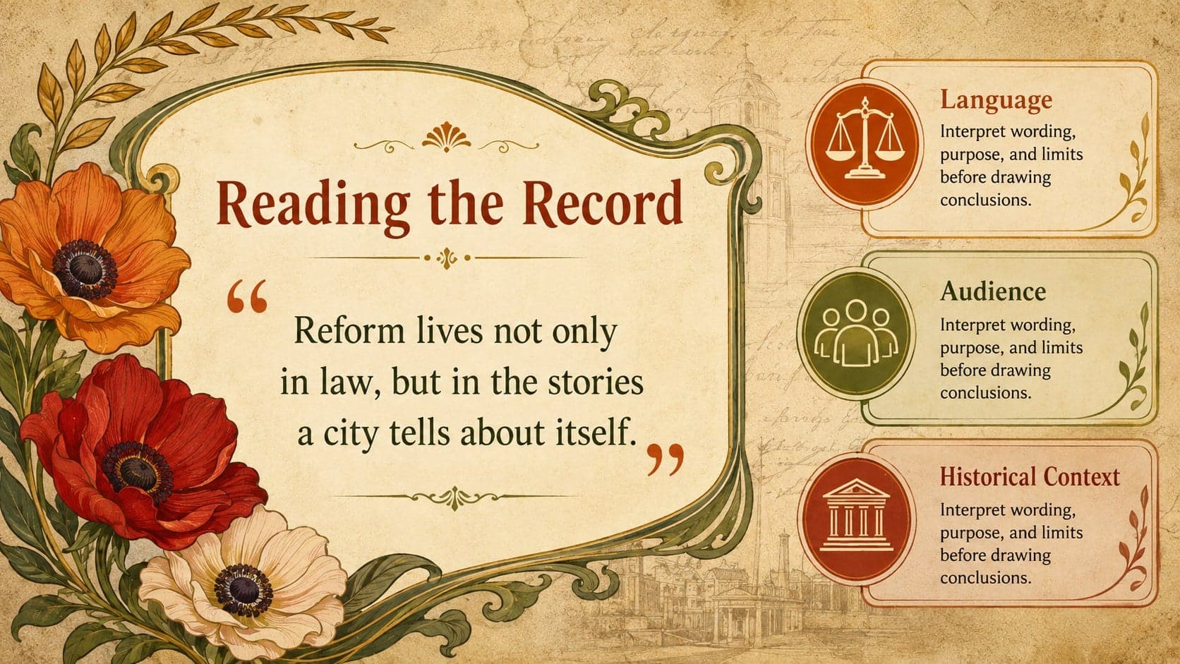 History dissertation defense slide featuring a primary-source quotation and document analysis notes.
