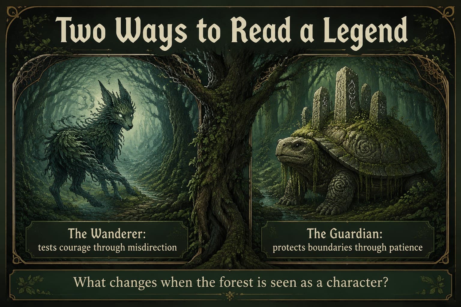 Folklore comparison slide contrasting two legendary beings in an Asian mythology lesson presentation.