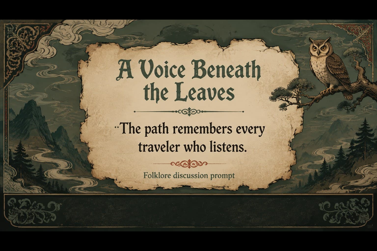 Quote slide featuring a reflective line about memory and the forest in a folklore research presentation.