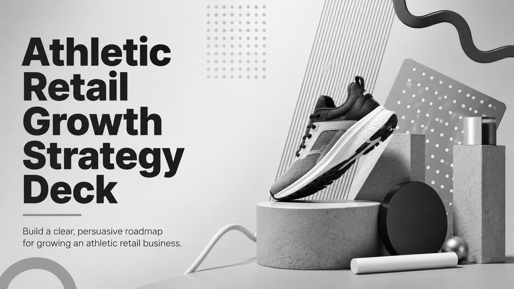 Cover of the Athletic Retail Growth Strategy Deck with grey 3D sporting goods graphics and a modern title layout.