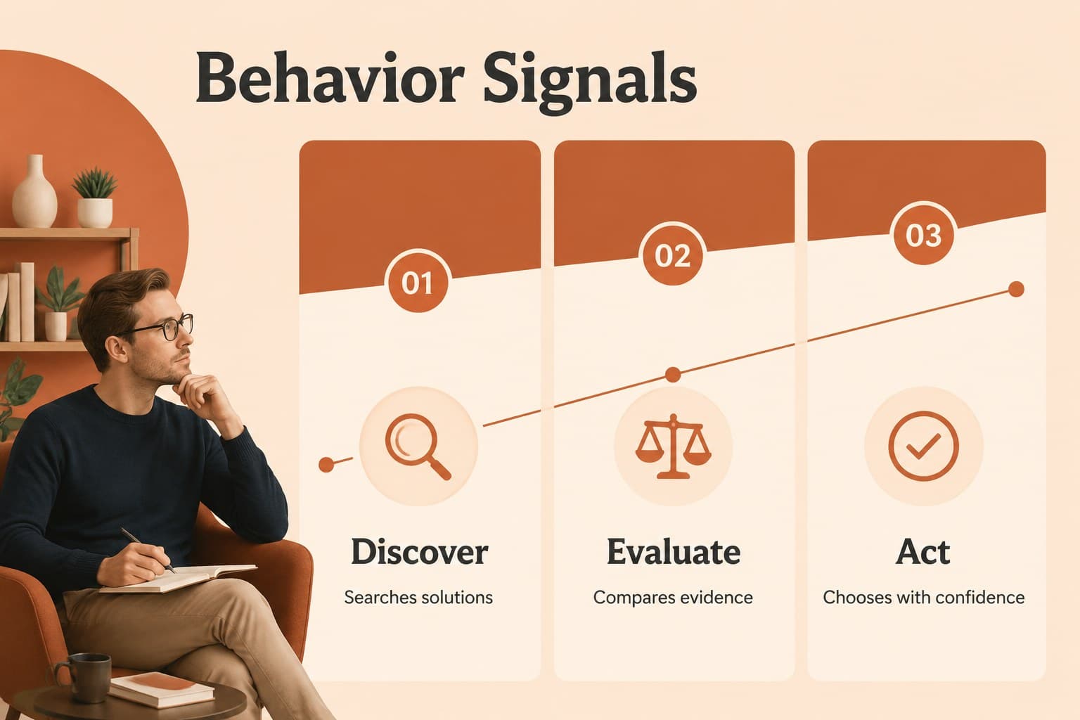 Behavior patterns slide comparing research signals across channels and customer actions.