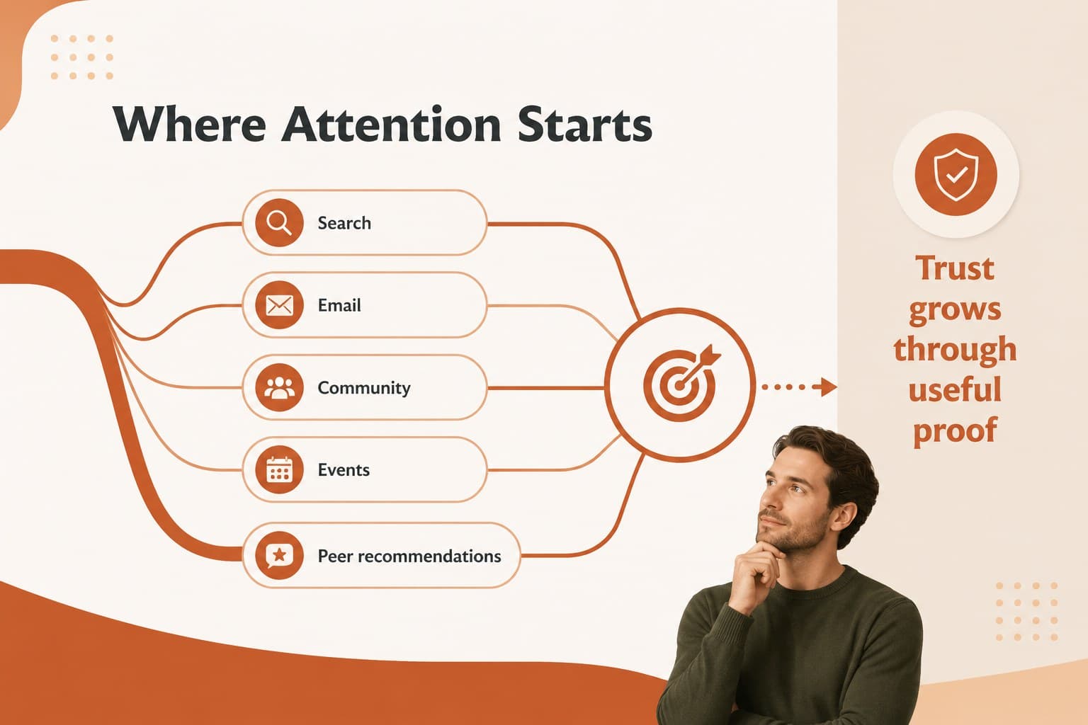 Channel preference slide visualizing where each audience segment looks for information.