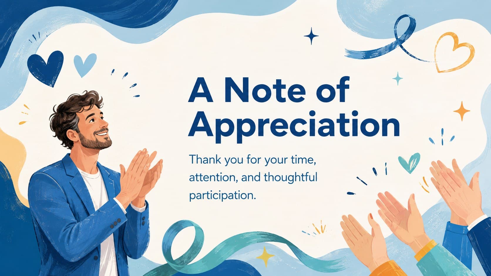 Illustrated audience appreciation slide featuring a warm thank-you message in a vibrant layout.