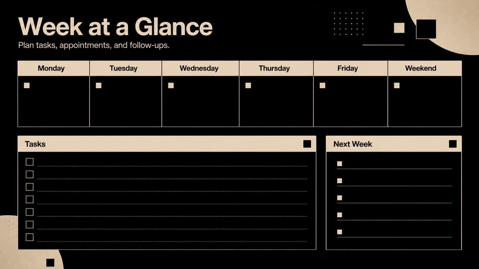 Weekly preparation layout from an August 2027 monthly planner with task, schedule, and next-week sections.