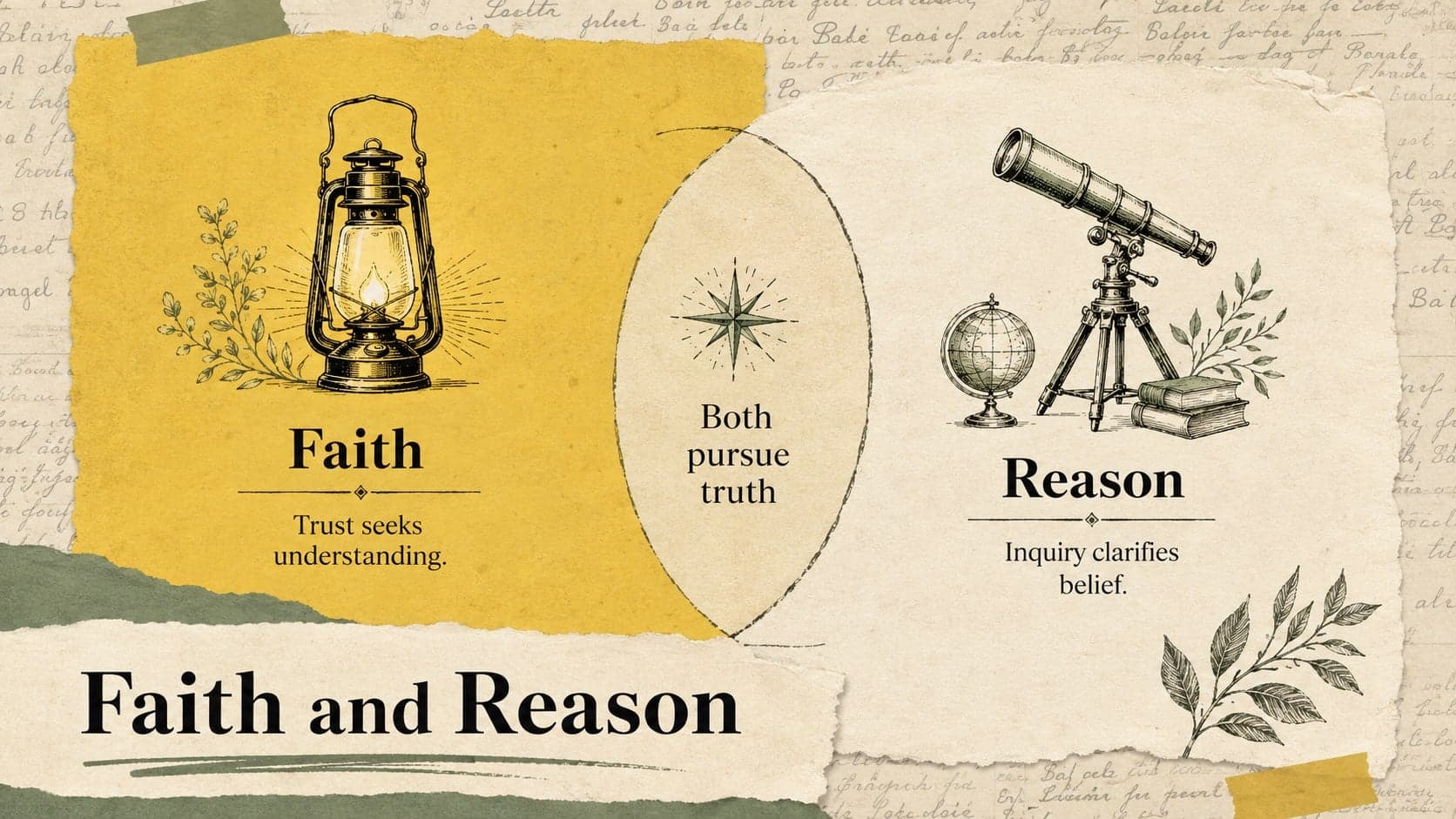 Faith and reason lecture template slide comparing two paths to understanding.