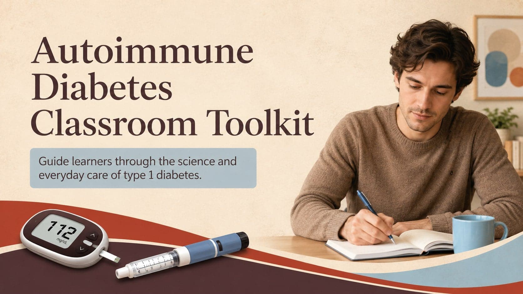 Cover for an autoimmune diabetes classroom toolkit with warm geometric shapes and a clear health education title.