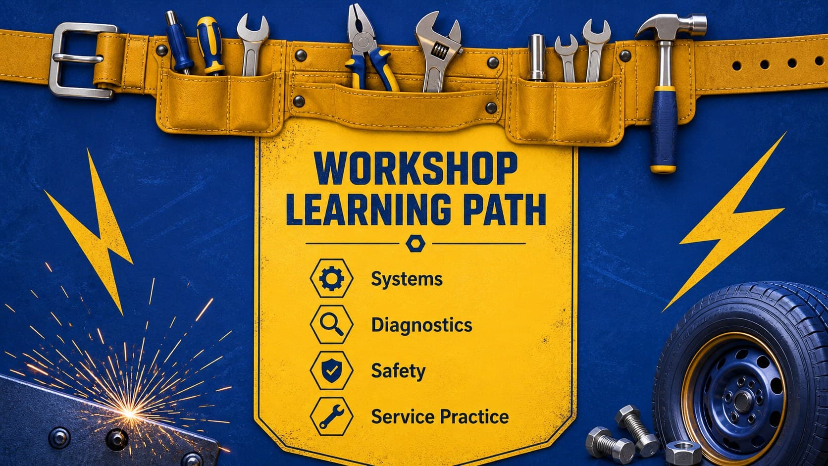 Automotive repair training presentation agenda introducing workshop learning topics.