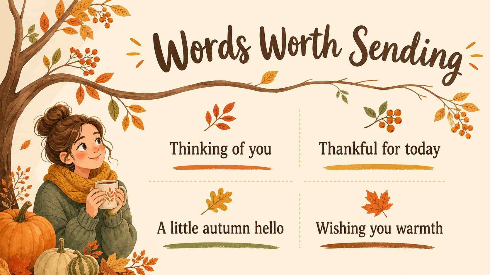 Message ideas slide featuring short seasonal phrases for floral greeting cards and fall campaigns.