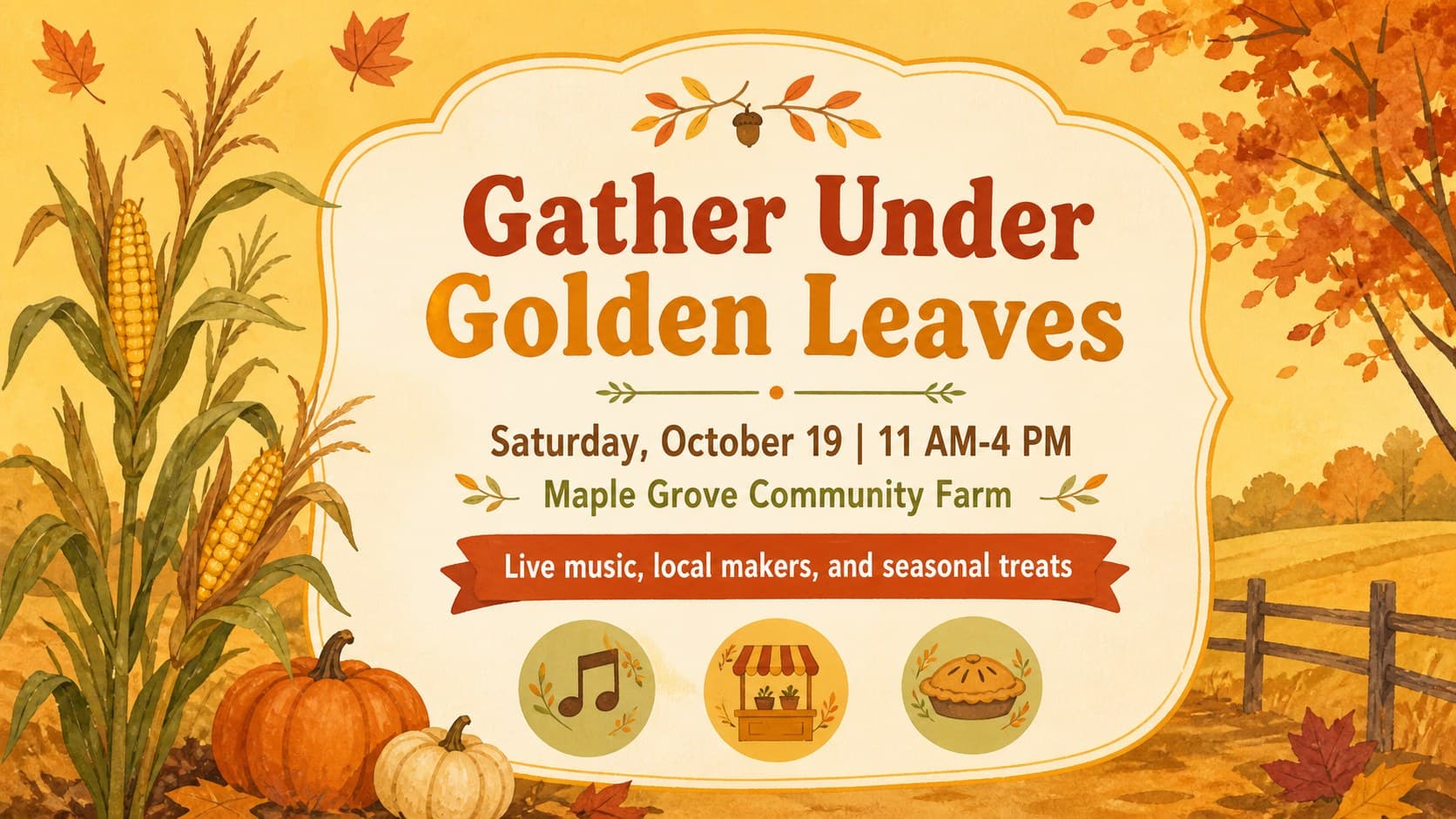 Autumn community celebration flyer slide presenting the date, venue, and event highlights.