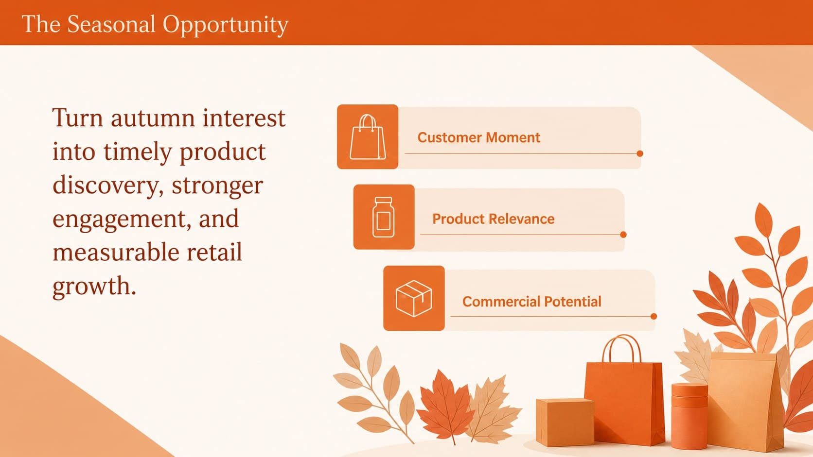 Autumn retail campaign overview slide presenting the seasonal opportunity and strategic focus.