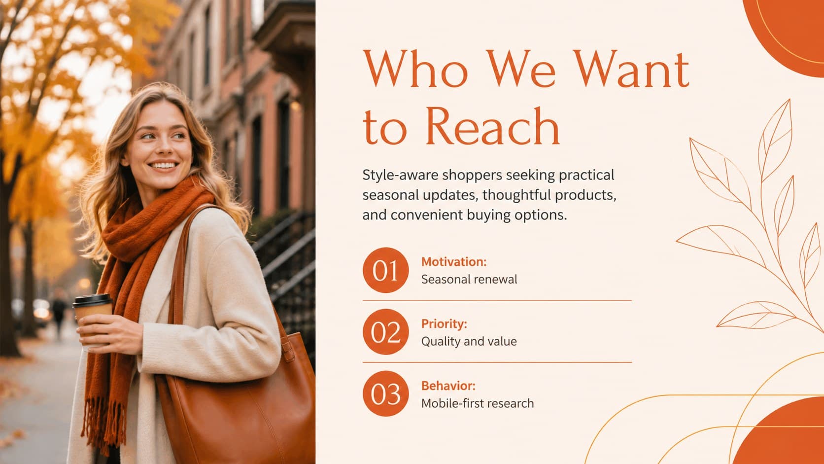 Target customer profile slide for a seasonal beauty and fashion retail campaign.