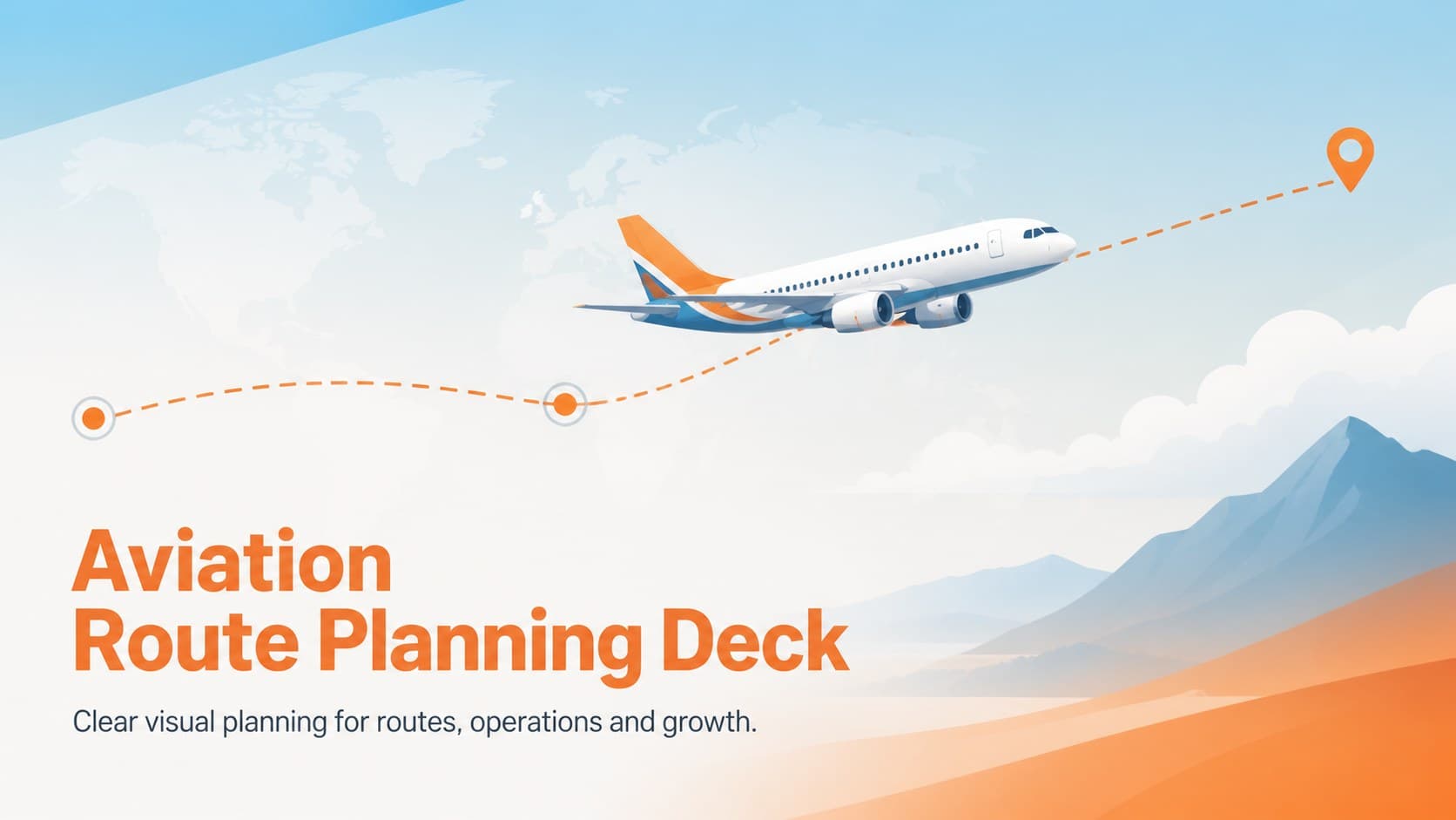 Cover slide for an aviation route planning deck with a blue-and-orange aircraft illustration.