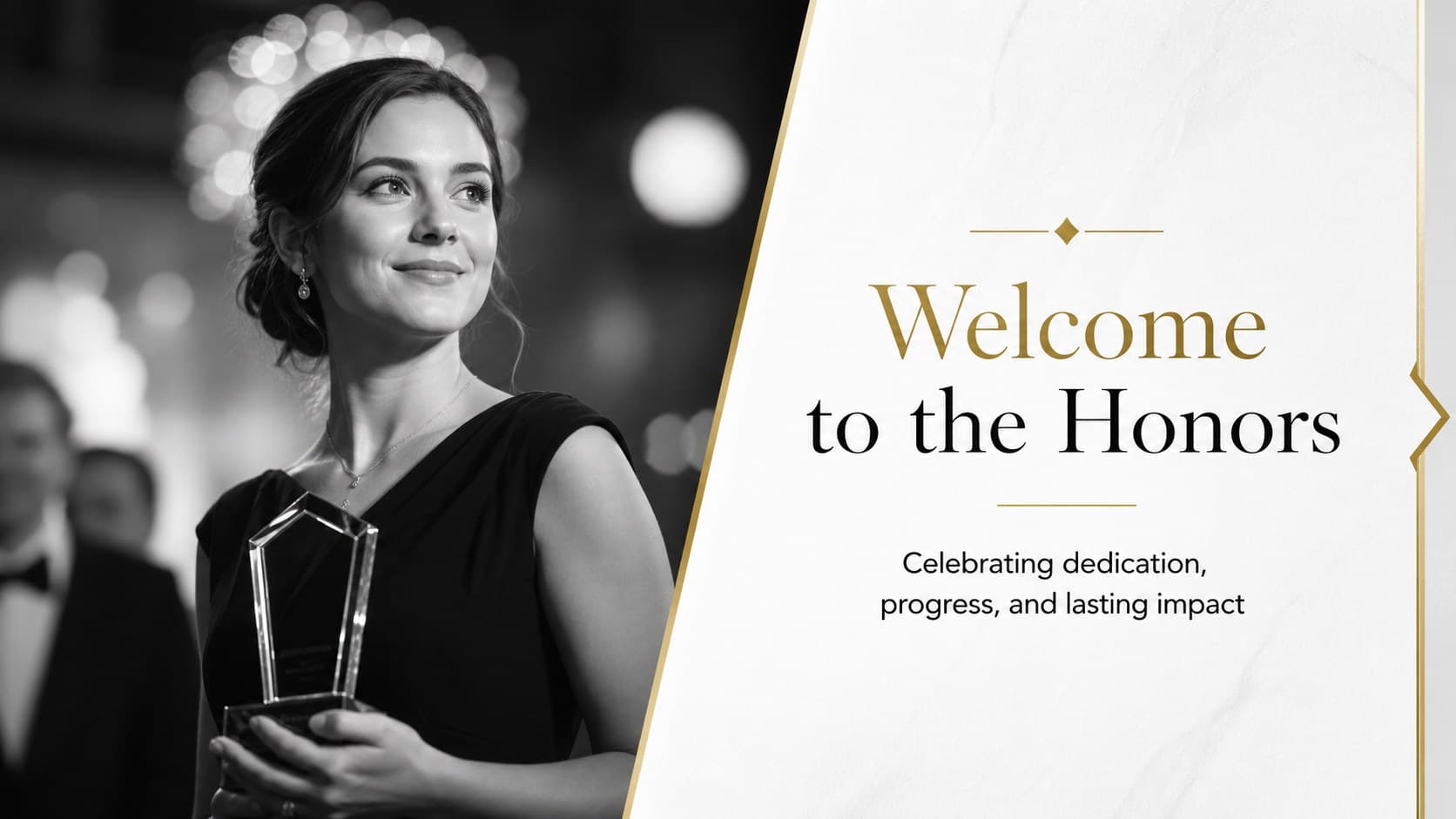 Welcome slide setting an elegant tone for a formal recognition ceremony.