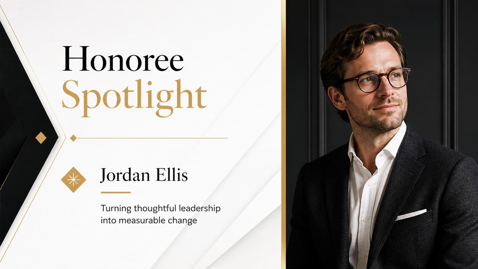 Honoree spotlight slide highlighting an award recipient and their achievement.